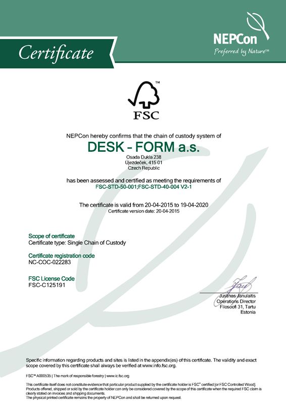 desk-form as fsc coc cert